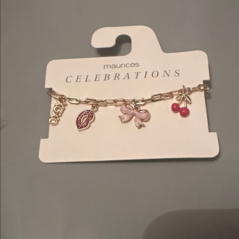 Maurices Gold and Red Charm Bracelet with Dainty Charms